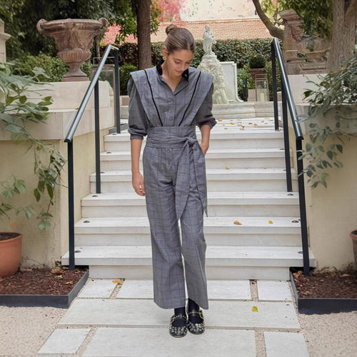 Damen Jumpsuit mit maßgeschneidertem Schnitt und grafischem Karomuster R&B
