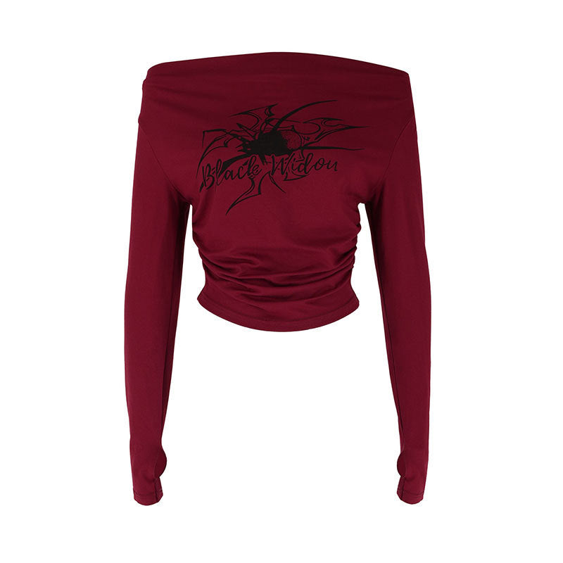 Damen cropped Langarmshirt mit Off-Shoulder Design und innovativem Batikdruck R&B