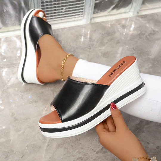 Damen Wedge-Pantoletten mit durchgehendem Plattform-Korkdesign R&B