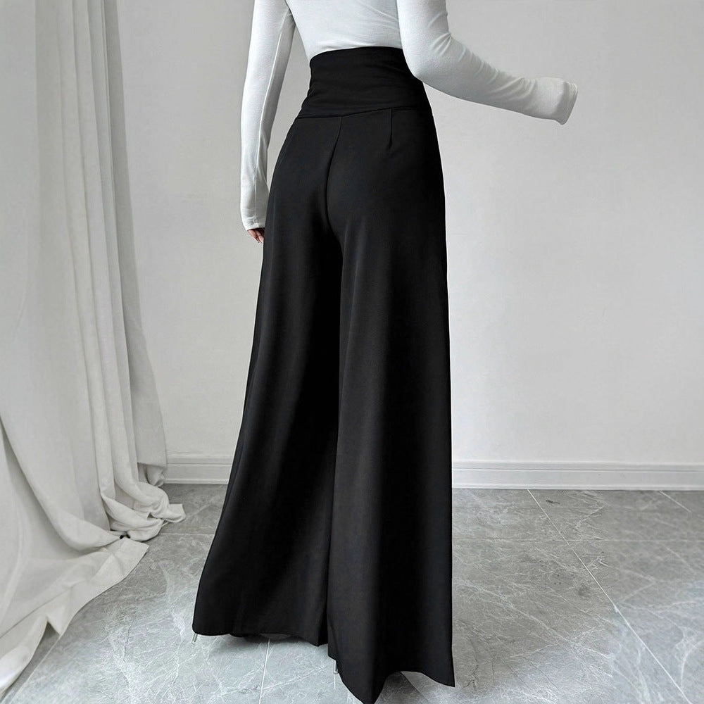 Damen Fließende Palazzo-Hose mit hohem Taillenbund und eleganten Knopfdetails R&B