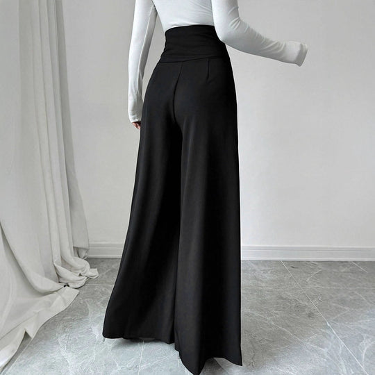 Damen Fließende Palazzo-Hose mit hohem Taillenbund und eleganten Knopfdetails R&B