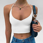 Damen Crop-Top mit tiefem V-Ausschnitt und schmalen Trägern R&B