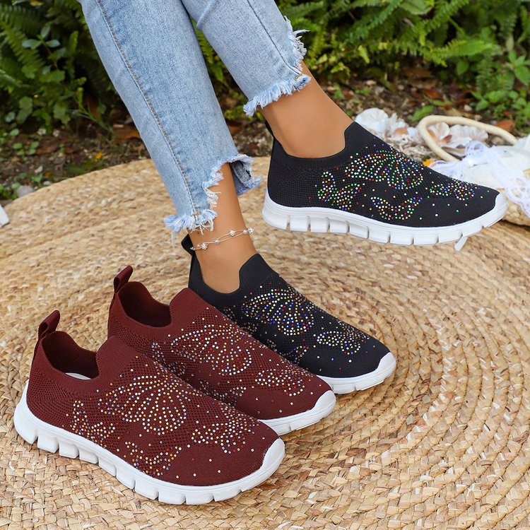 Damen Sportliche Slip-Ons mit funkelnden Verzierungen R&B
