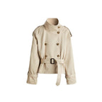 Damen trendige Kurzjacke im modernen Trenchcoat-Stil mit breitem Kragen und Taillengürtel R&B