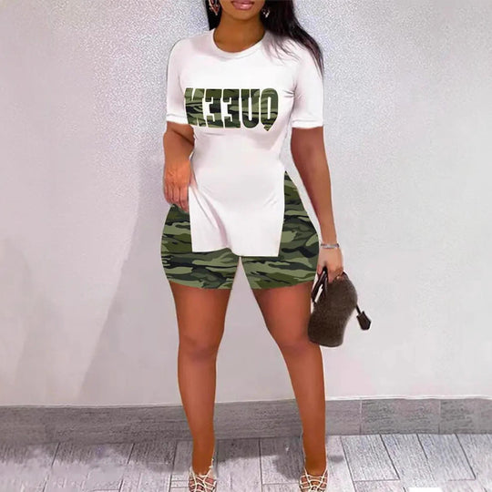 Damen Freizeit-Kombination mit kreativem Tiermuster und bequemen Shorts R&B