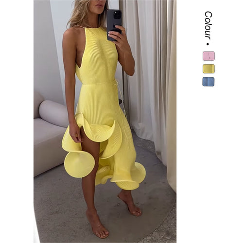 Damen Maxikleid mit asymmetrischem Volant und elegantem Faltenrock R&B