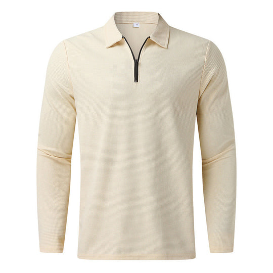 Herren nan langärmeliges Poloshirt mit Kentkragen, kurzem Frontzip und feiner Waffelstruktur R&B