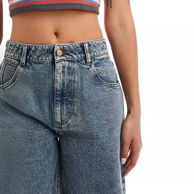 Damen Denim-Bermudashorts mit lässigem Schnitt und fransigen Säumen R&B