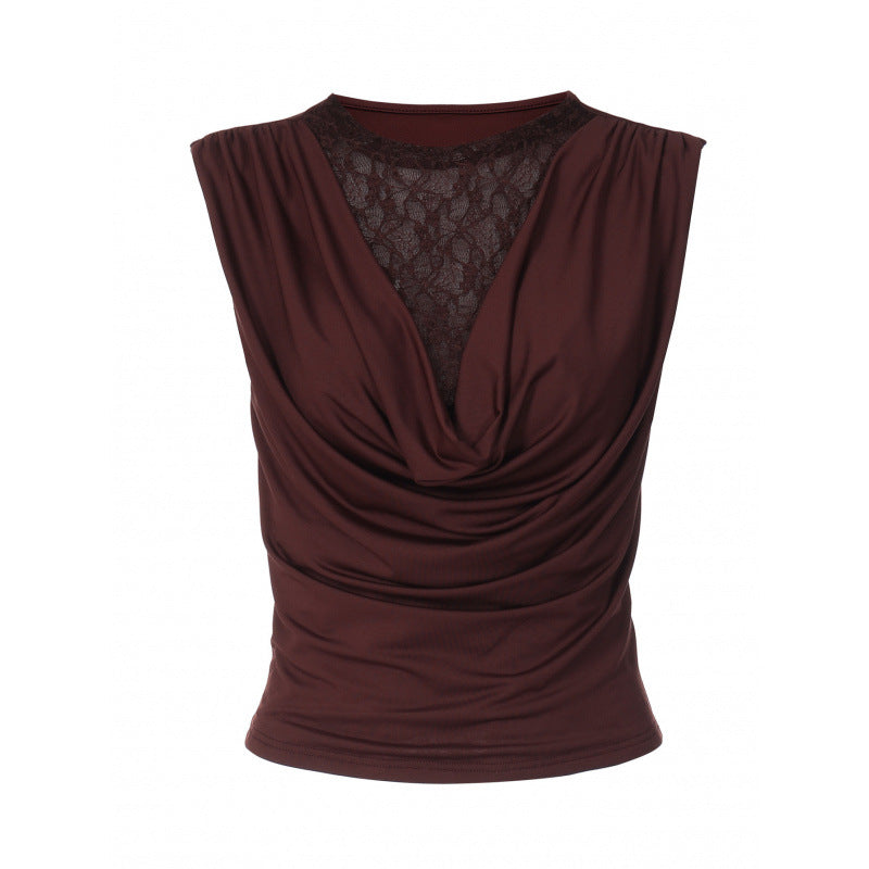 Damen Elegantes Oberteil mit Drapierung und Spitzeneinsatz R&B