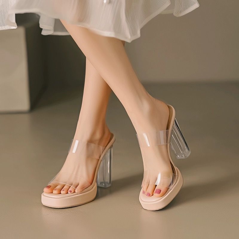 Damen Elegante Mules mit transparentem Absatz R&B