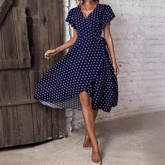Damen Wickelkleid mit Punktmuster und charmanten Rüschendetails R&B