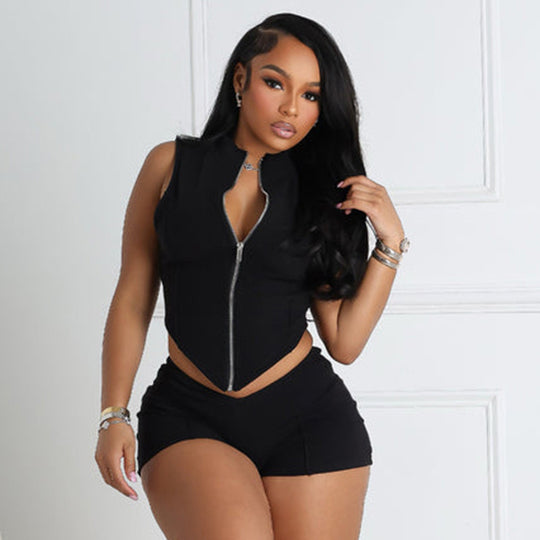 Damen Crop-Top mit Reißverschluss und taillierter Passform R&B
