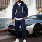 Herren nan lässiger Fleece-Jogginganzug mit halbem Reißverschluss und Cargo-Taschen R&B