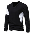 Herren Langarmshirt mit modernem V-Ausschnitt und farblich abgesetzten Ärmeln