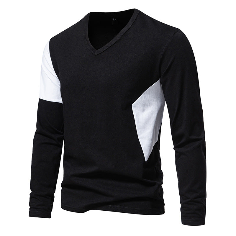 Herren Langarmshirt mit modernem V-Ausschnitt und farblich abgesetzten Ärmeln