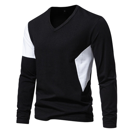Herren Langarmshirt mit modernem V-Ausschnitt und farblich abgesetzten Ärmeln R&B