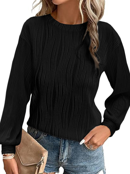 Damen plissierter Langarm-Pullover R&B