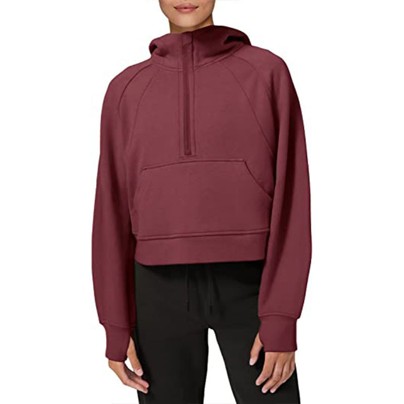 Damen sportlicher Fleece-Hoodie mit halbem Reißverschluss R&B