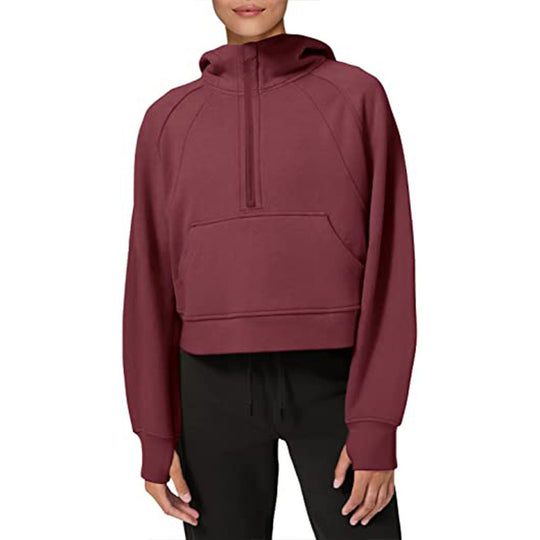 Damen sportlicher Fleece-Hoodie mit halbem Reißverschluss R&B
