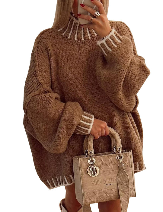 Damen lässiger Grobstrickpullover mit modernem Streifenmuster R&B