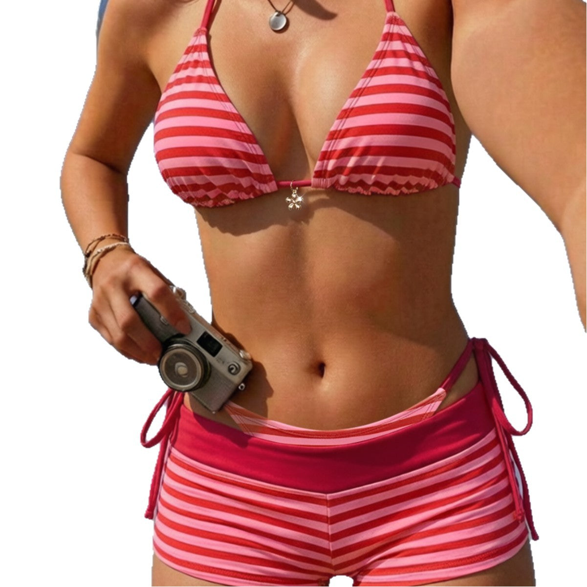 Damen Bikini-Set mit verstellbaren Trägern und hochgeschnittener Shorts R&B