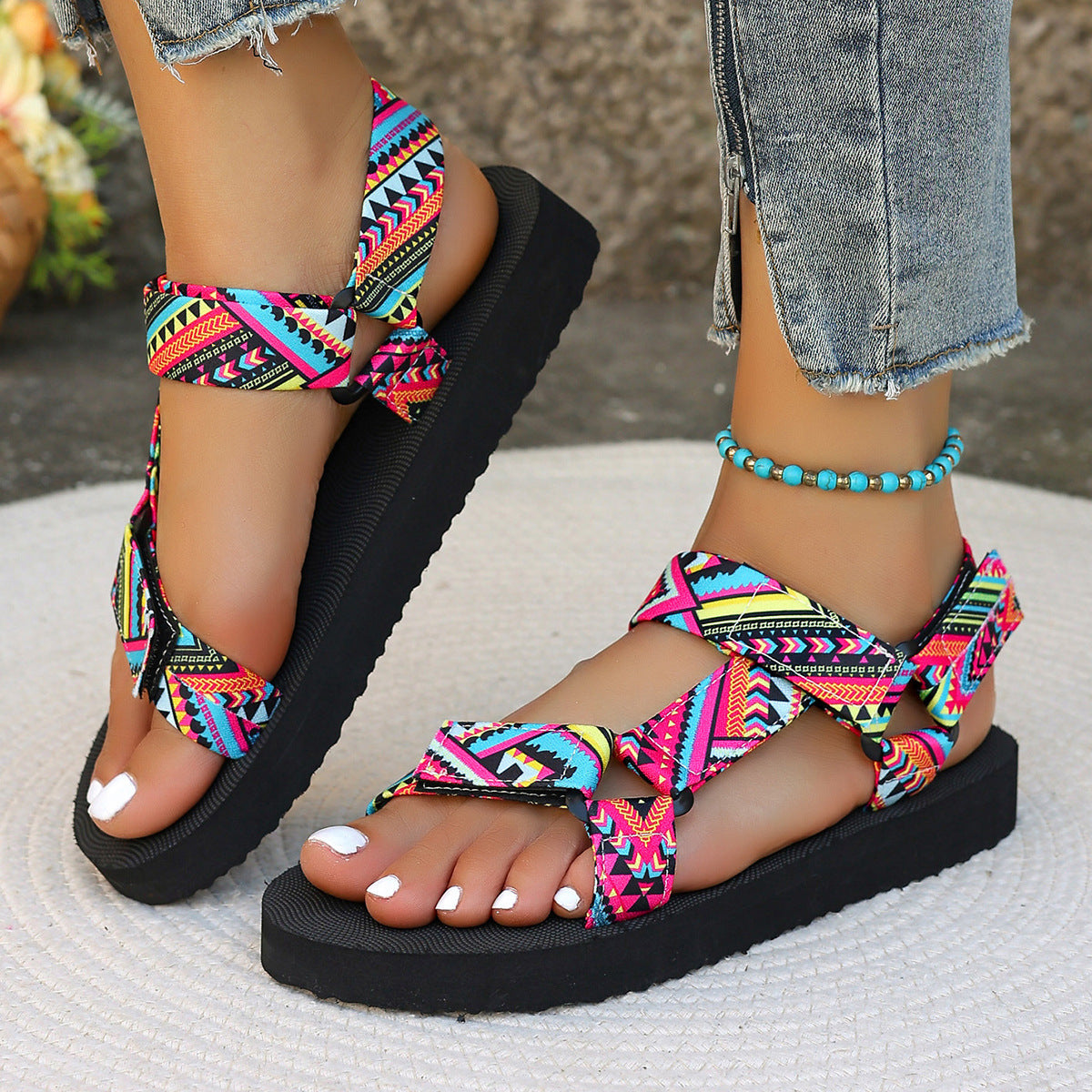 Damen Sommerliche Sport-Sandalen mit bunten Riemen und rutschfester Sohle R&B