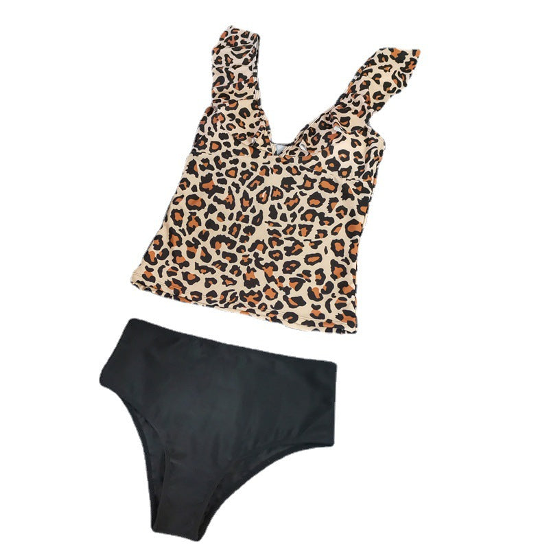 Damen Eleganter Badeanzug mit Leopardenmuster und Rüschendetails R&B