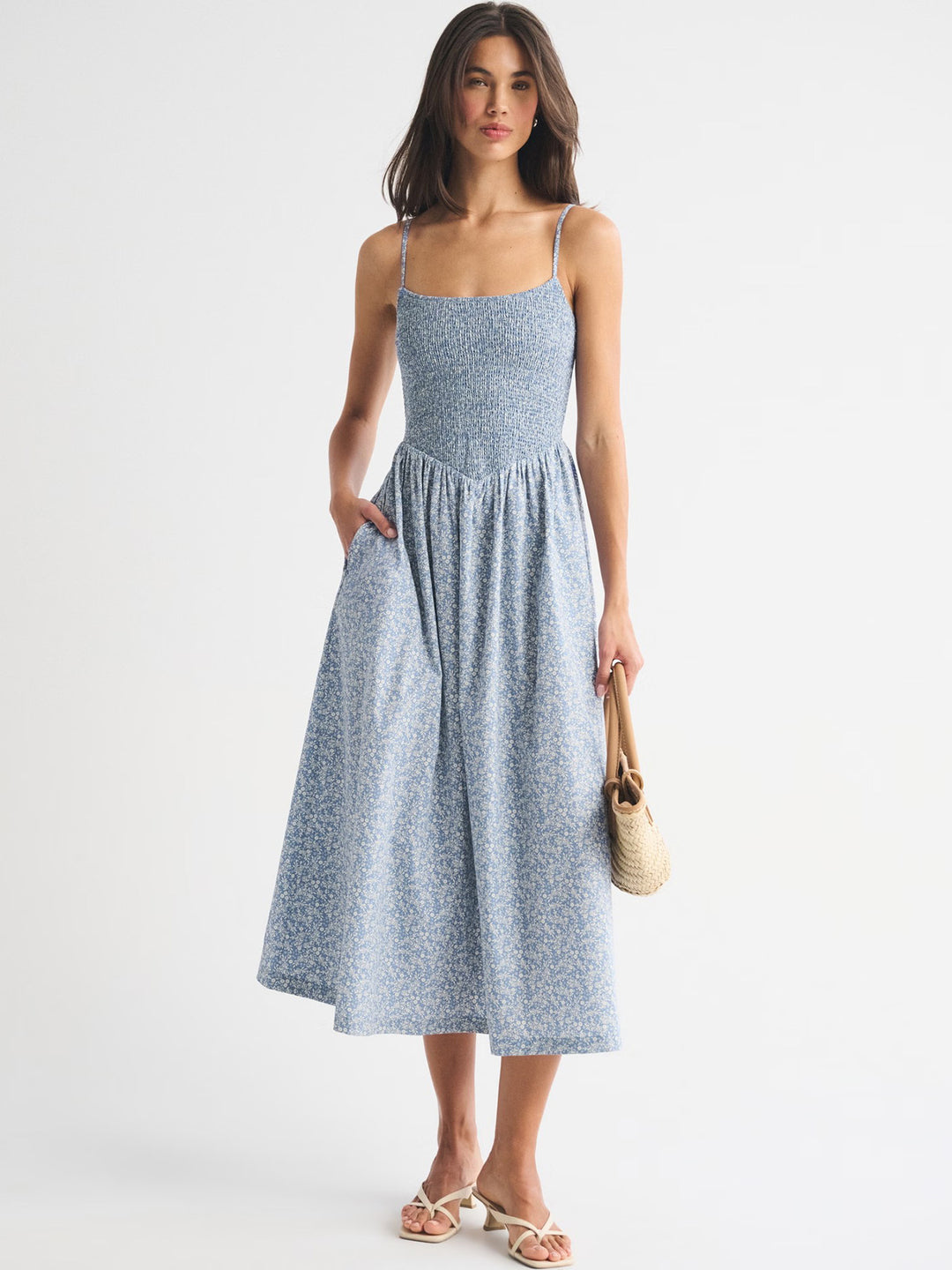 Damen Maxikleid mit floralem Design und elastischem Bund R&B