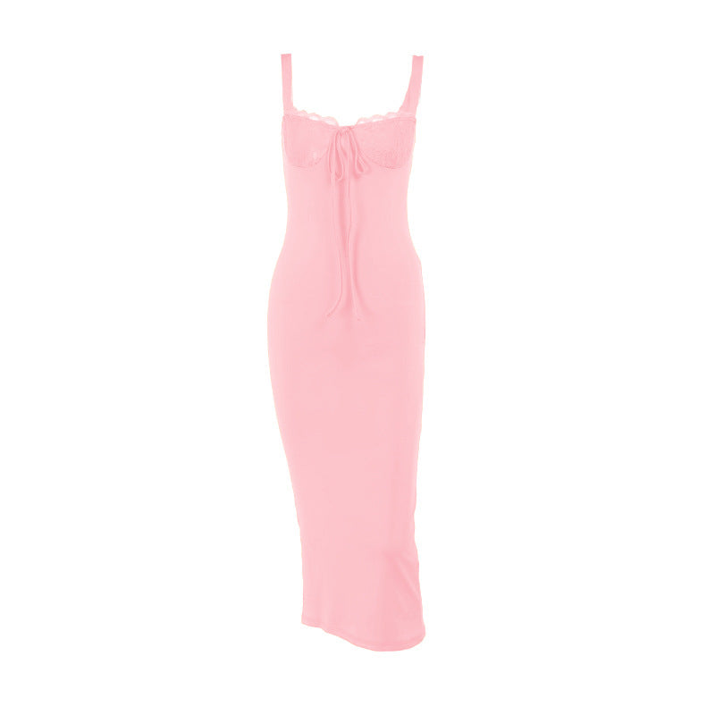 Damen figurbetontes Langarmkleid mit Spitzenverzierungen R&B