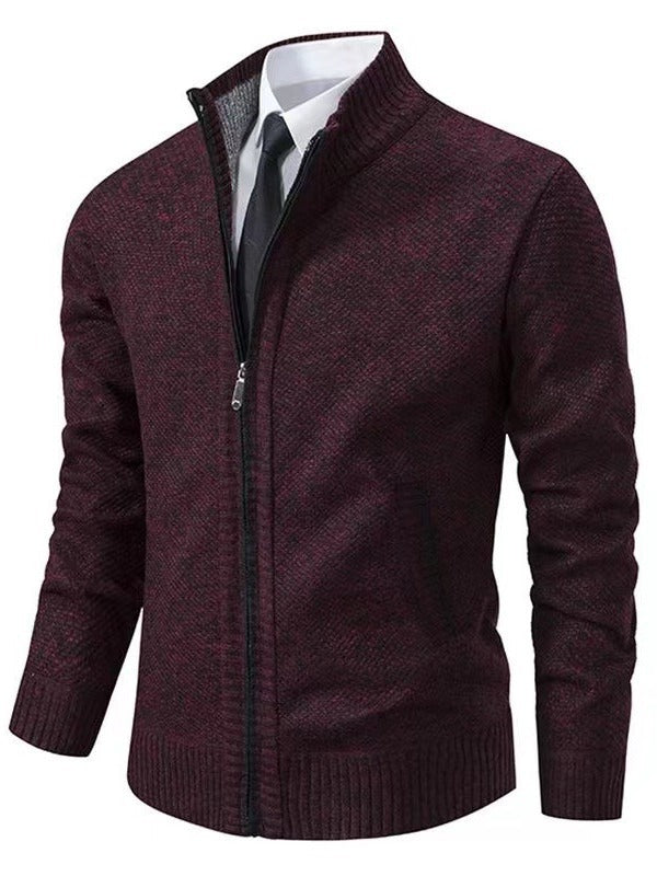 Herren modische Strickjacke mit hohem Kragen und durchgehendem Reißverschluss R&B