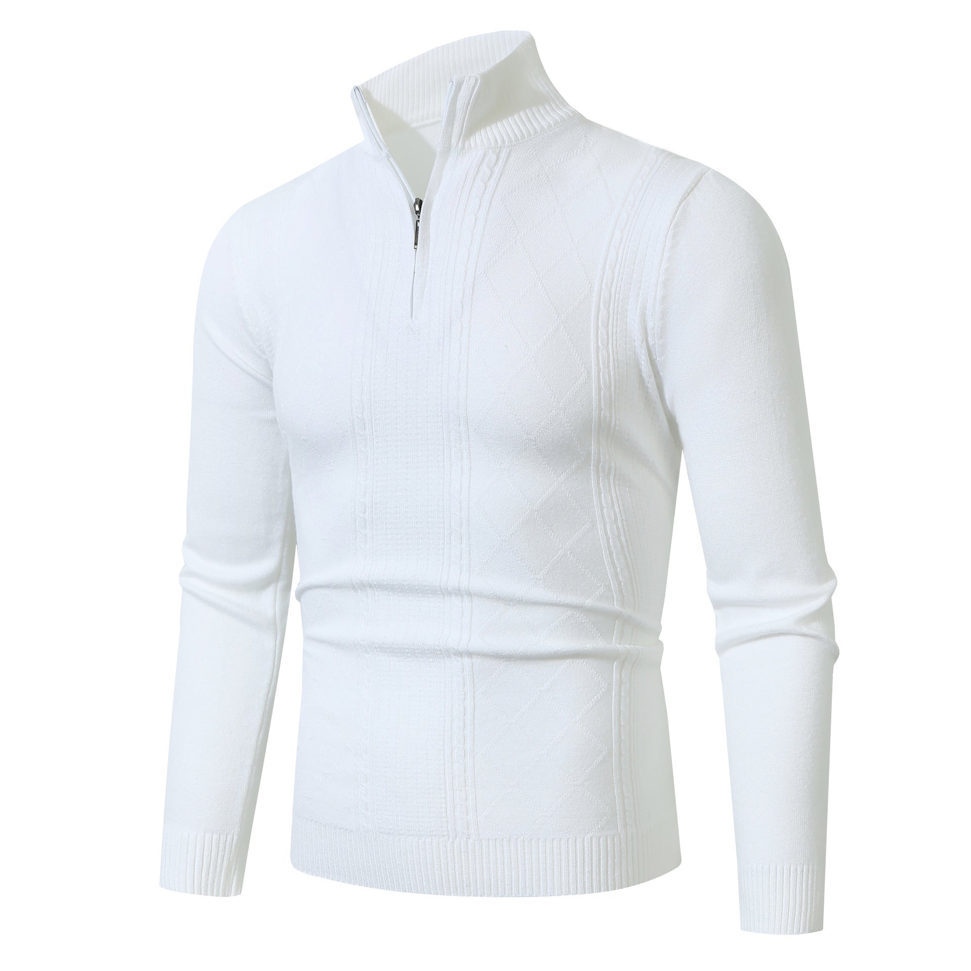 Herren Strickpullover mit hochabschließendem Reißverschluss und modernem Zopfmuster R&B