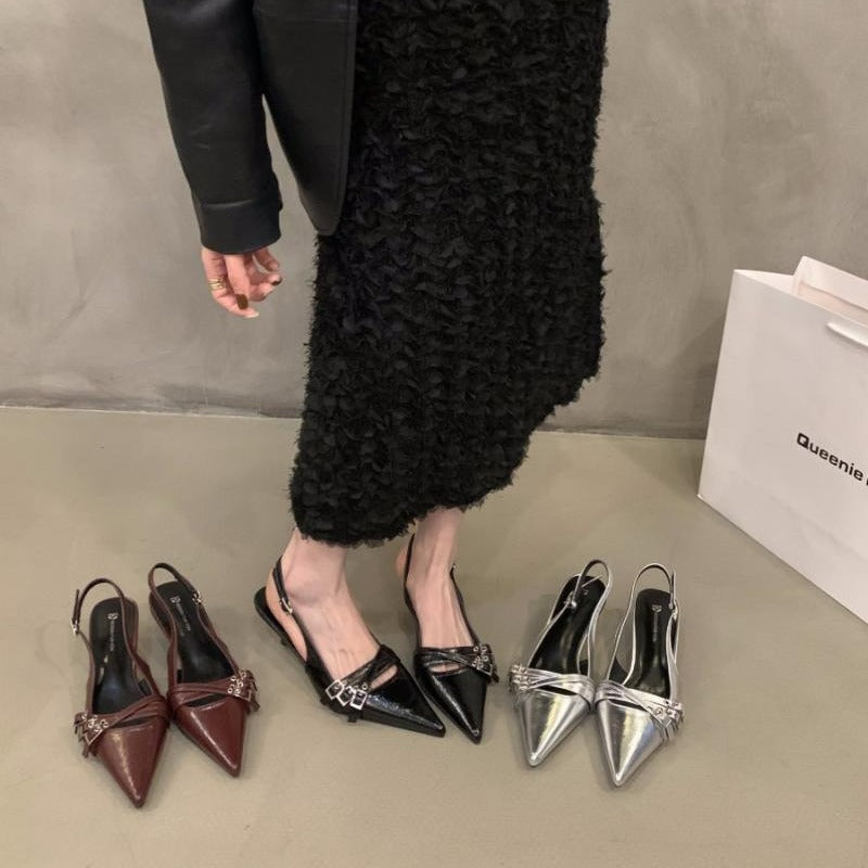 Damen Slingback-Pumps mit schimmerndem Obermaterial und modischen Dekoren R&B