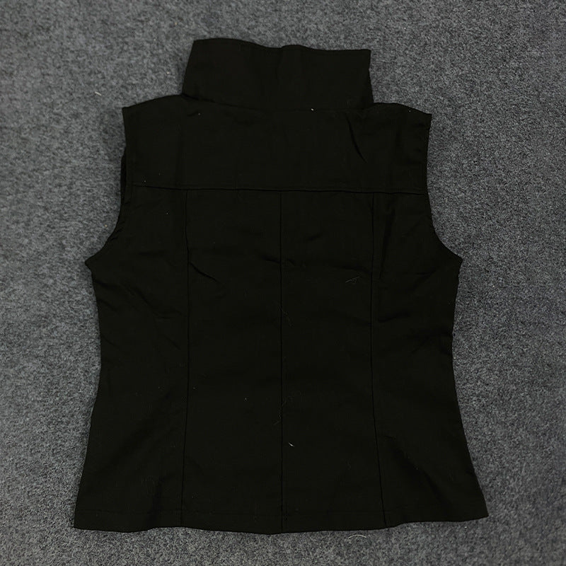 Damen Modische Blusen-Weste mit asymmetrischem Kragen und Knopfverschluss R&B