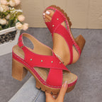 Damen Bequeme Plateau-Sandalen mit gekreuzten Riemen R&B