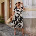Damen Wickelkleid mit V-Ausschnitt und elastischem Taillenbund R&B