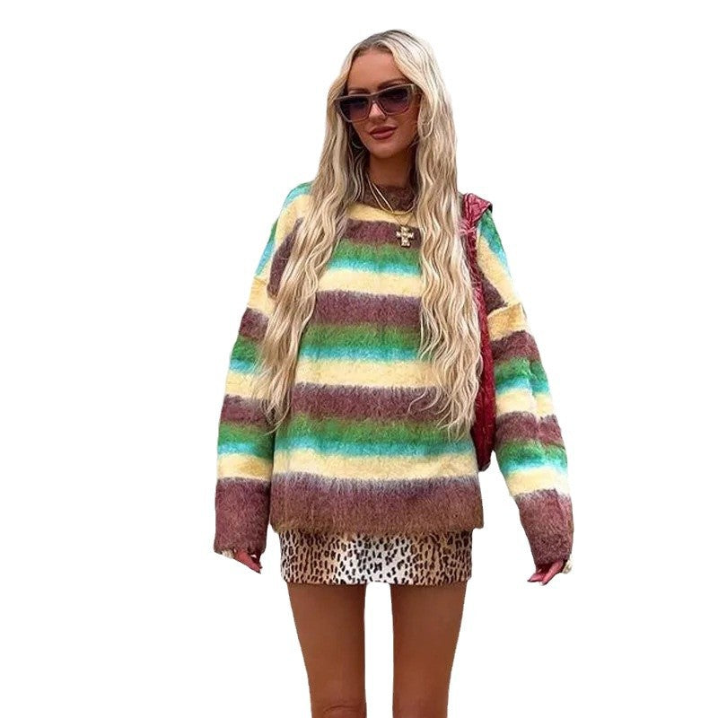 Damen Modischer Statement-Pullover mit gestreiftem Design R&B
