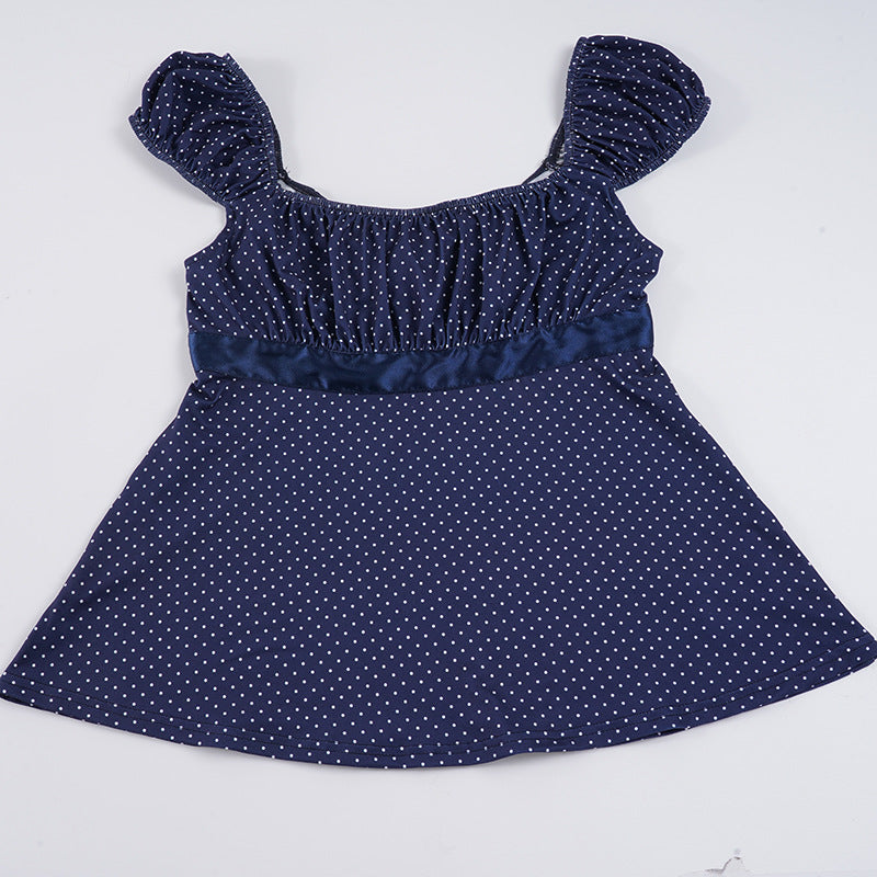 Damen luftiges Polka-Dots Blusenshirt mit schickem Rüschenkragen R&B