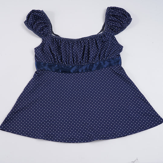 Damen luftiges Polka-Dots Blusenshirt mit schickem Rüschenkragen R&B