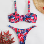 Damen Triangel-Bikini mit tropischem Druck und zarten Rüschen R&B
