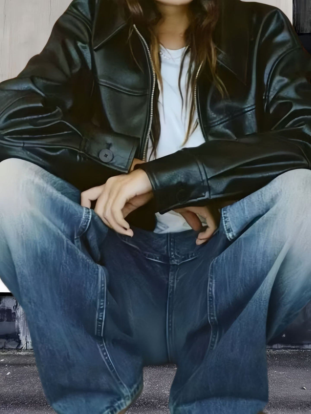 Damen Lässige Kunstlederjacke mit oversized Schnitt und eleganten Details R&B