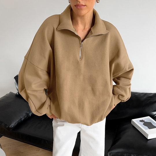 Damen lässiger Oversized Pullover mit Reißverschluss R&B