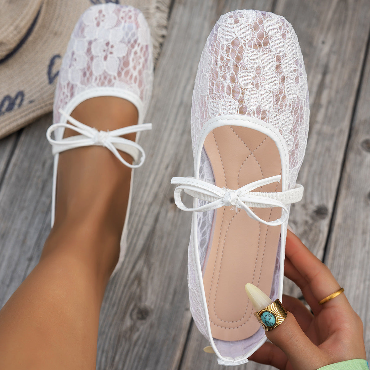Damen elegante Ballerinas mit floralen Applikationen und rutschfester Sohle R&B