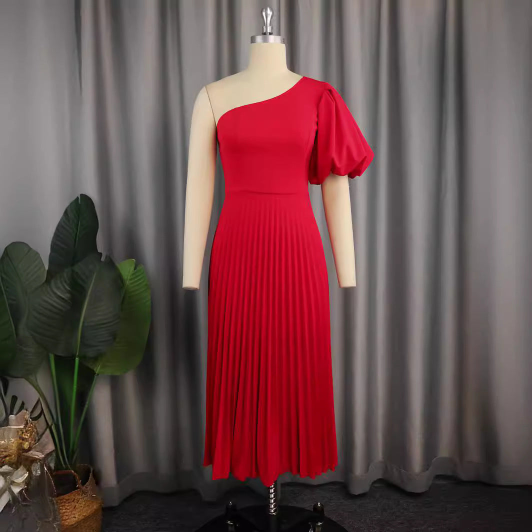 Damen Elegantes asymmetrisches Faltenkleid R&B