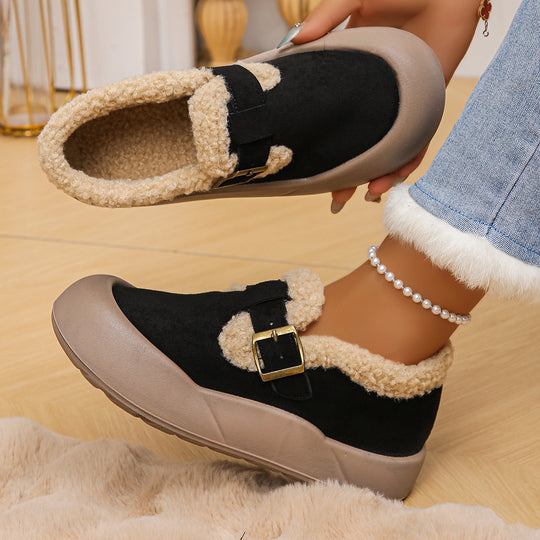 Damen Hüttenschuhe mit warmem Fleecefutter und modischem Schnallen-Detail R&B