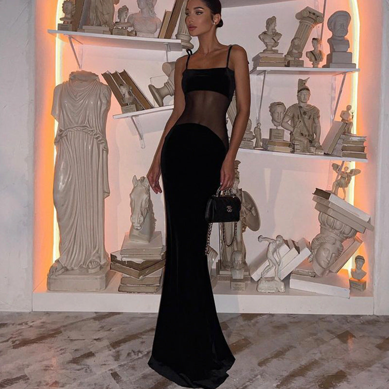 Damen Maxi-Kleid mit transparenten Einsätzen und figurschmeichelndem Schnitt R&B