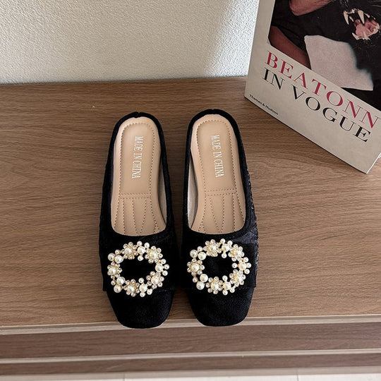 Damen Slipper mit eleganter Perlenschließe R&B