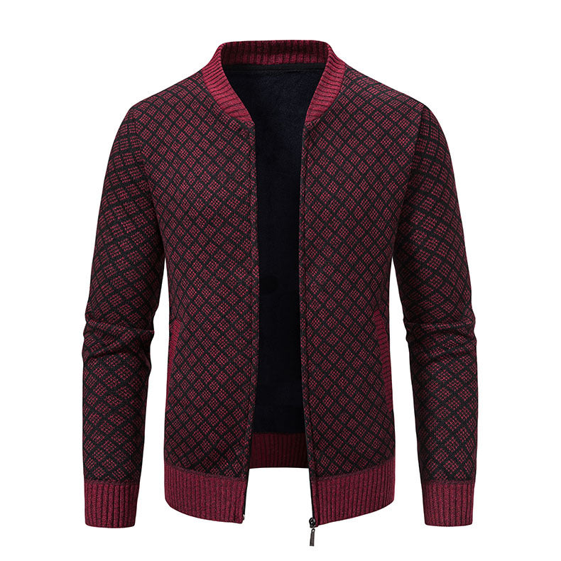 Herren modische Strickjacke mit modernem Zopfmuster und Reißverschluss R&B