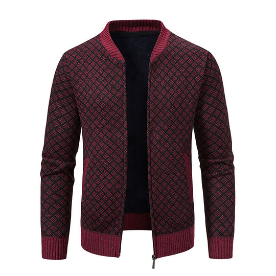 Herren modische Strickjacke mit modernem Zopfmuster und Reißverschluss R&B