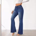 Damen Flared Jeans im Vintage-Stil mit hohem Bund und elastischem Stretch R&B
