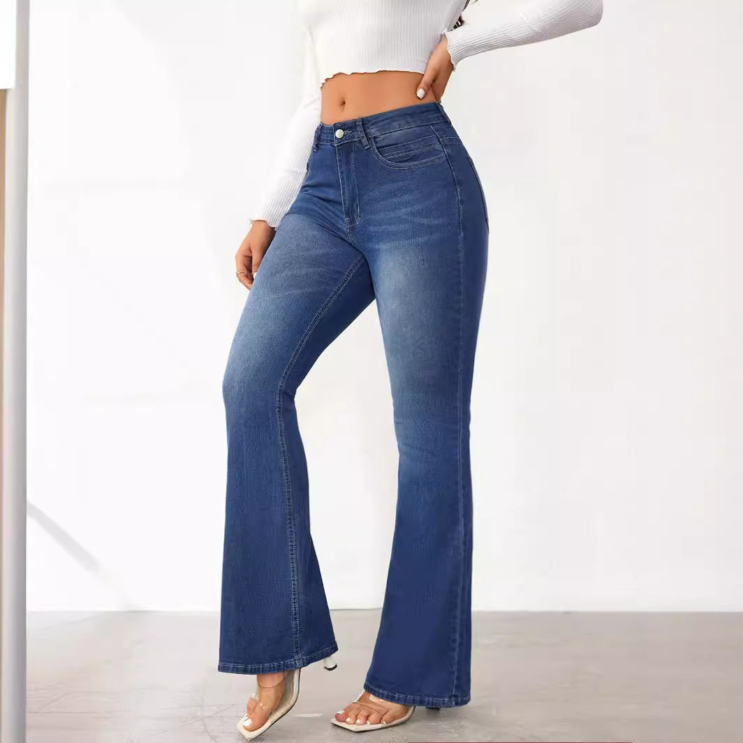 Damen Flared Jeans im Vintage-Stil mit hohem Bund und elastischem Stretch R&B